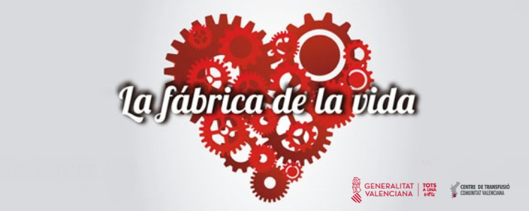 Banner del Centro de Transfusión titulado La fábrica de la vida